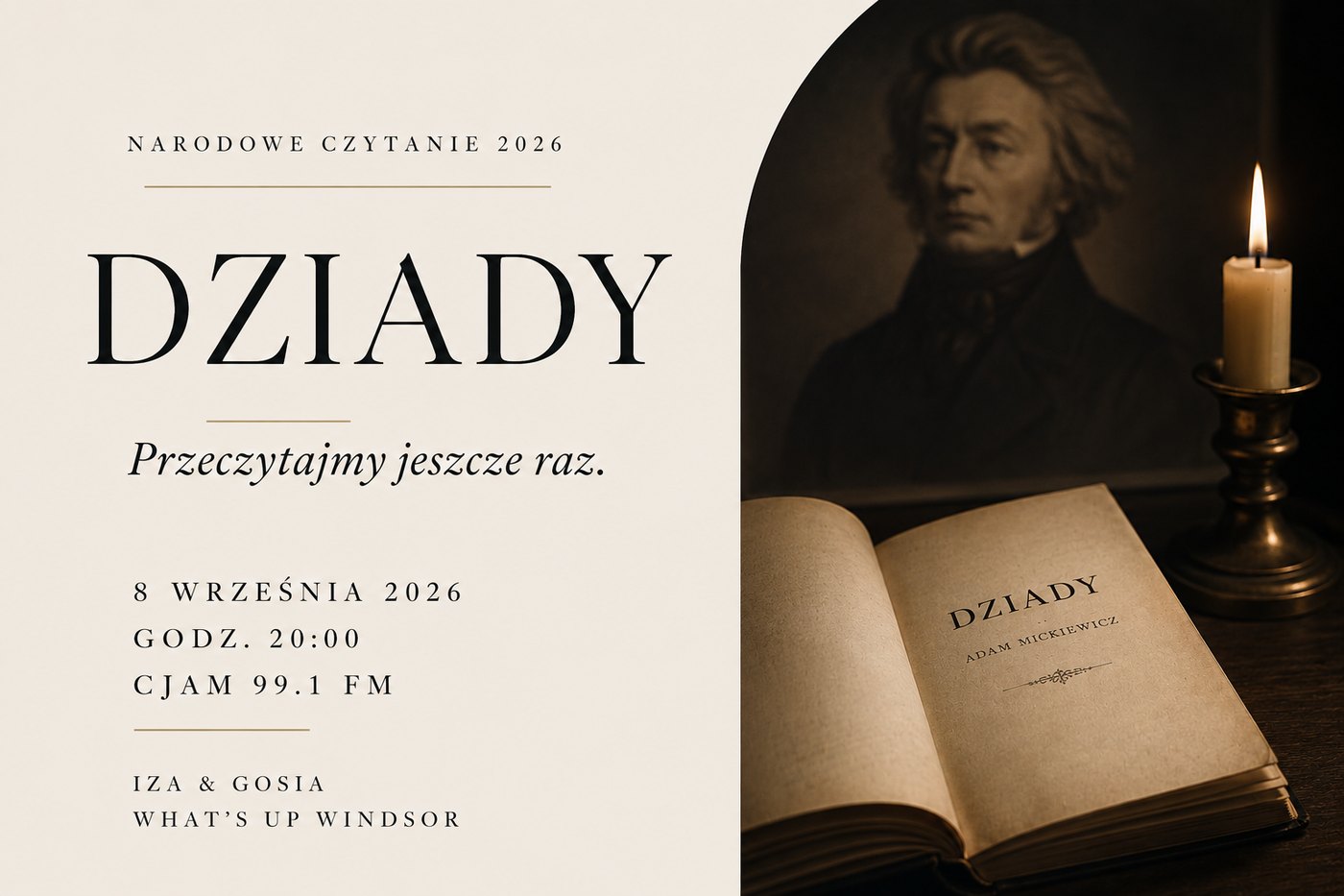 Narodowe Czytanie 2026 — Dziady by Adam Mickiewicz, What's Up Windsor on CJAM 99.1 FM, September 8, 2026